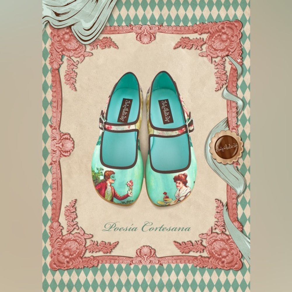 Hot Chocolate Design Chocolaticas Mary Jane Flat, “Poesia Courtesana”, Size 6